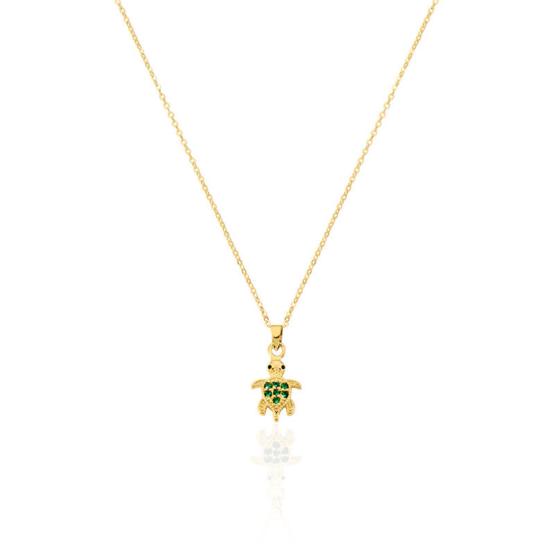 Tartara Damen Collier Silber vergoldet 925 Zirkonia Gr&uuml;n 0,1 ct Schildkr&ouml;te B 1,2 mm - Halsketten Damen | OROVIVO