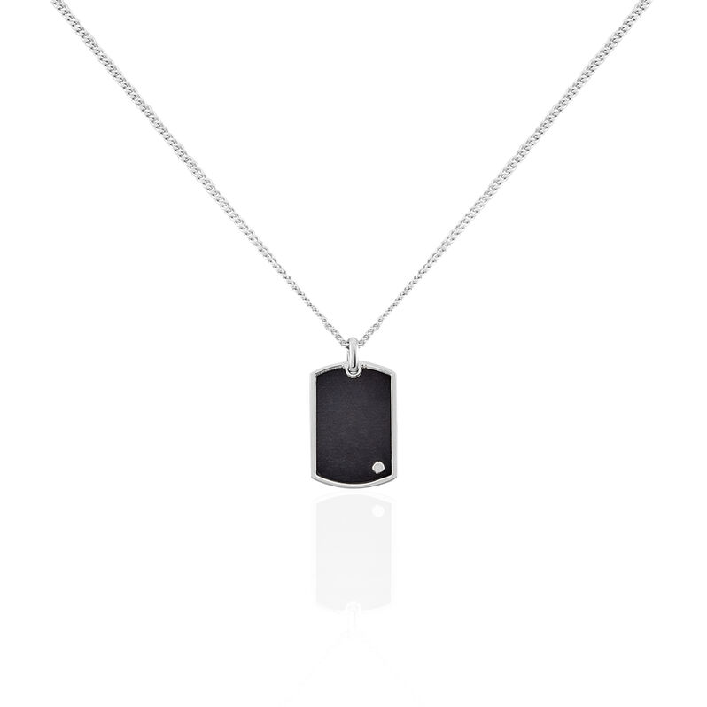 DOGTAG Herren Collier Silber Bicolor 925 Zirkonia Wei&szlig; 0,25 ct Rechteckig - Halsketten Herren | OROVIVO