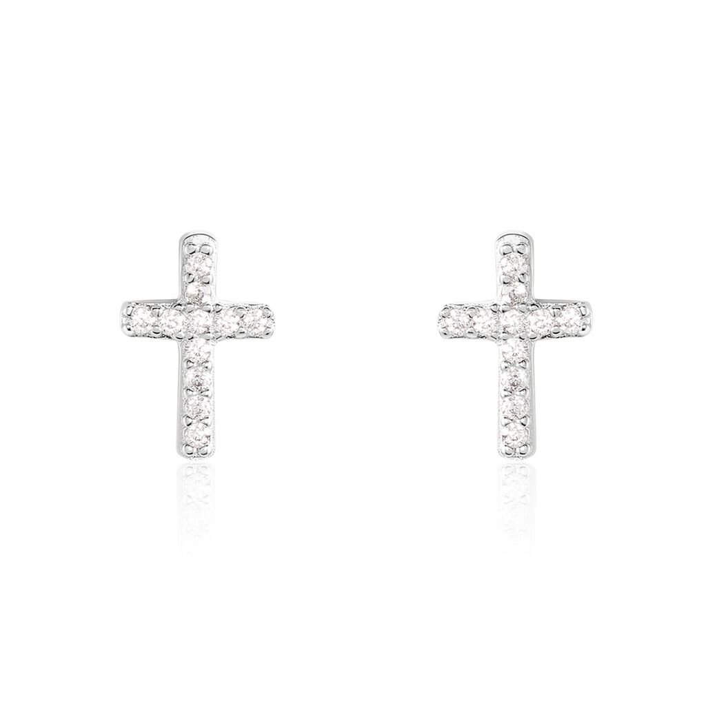 DEBORAH Damen Ohrstecker Silber 925 Zirkonia Wei&szlig; 0,33 ct Religi&ouml;ses Kreuz