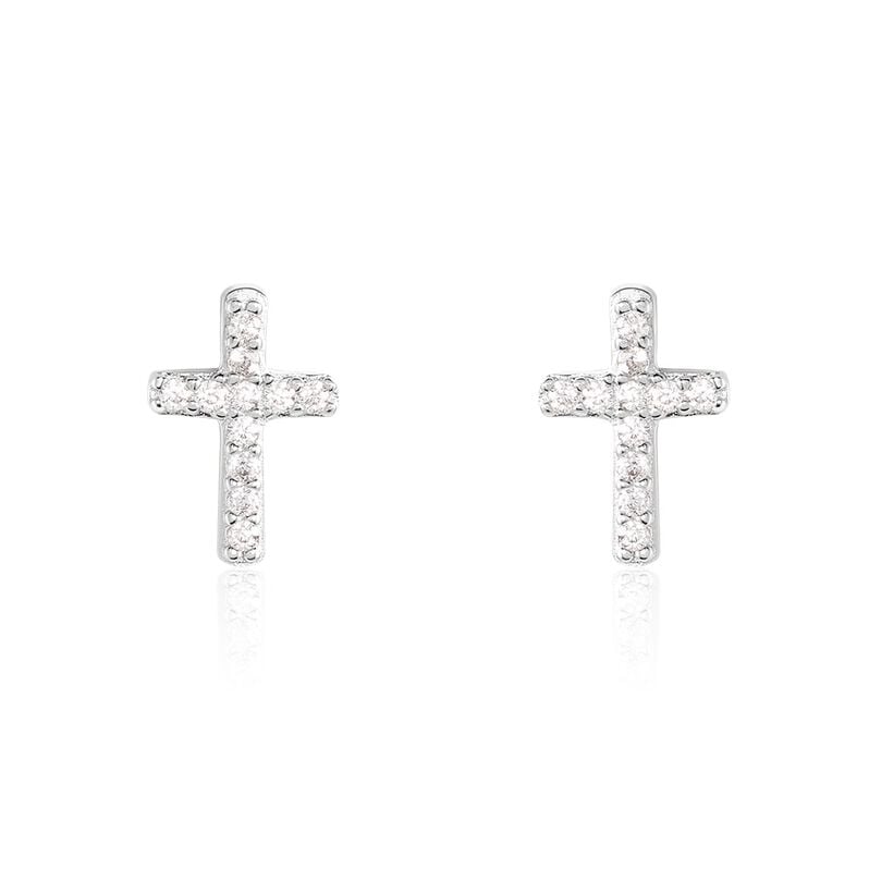 DEBORAH Damen Ohrstecker Silber 925 Zirkonia Wei&szlig; 0,33 ct Religi&ouml;ses Kreuz - Ohrstecker Damen | OROVIVO