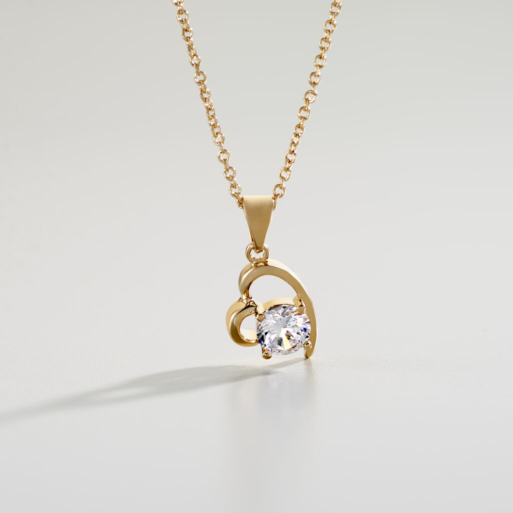 HENRI Damen Collier Vergoldet Zirkonia Wei&szlig; 0,28 ct Herz