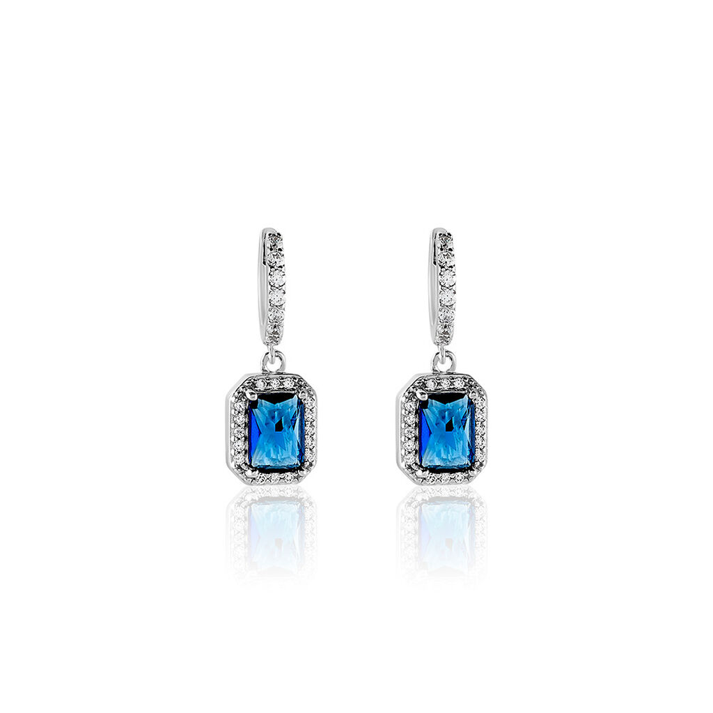 VELOURA Damen Ohrringe Lang Silber 925 Glas Blau 0,26 ct Rechteckig, Ohrringe Lang mit Stein
