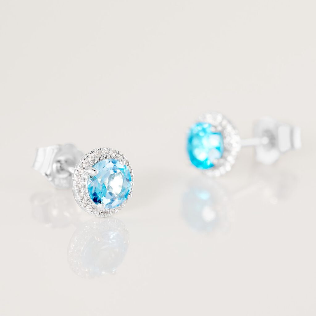 FELI Damen Ohrstecker Wei&szlig;gold 585 (14 Karat) Topas Blau 1,08 ct