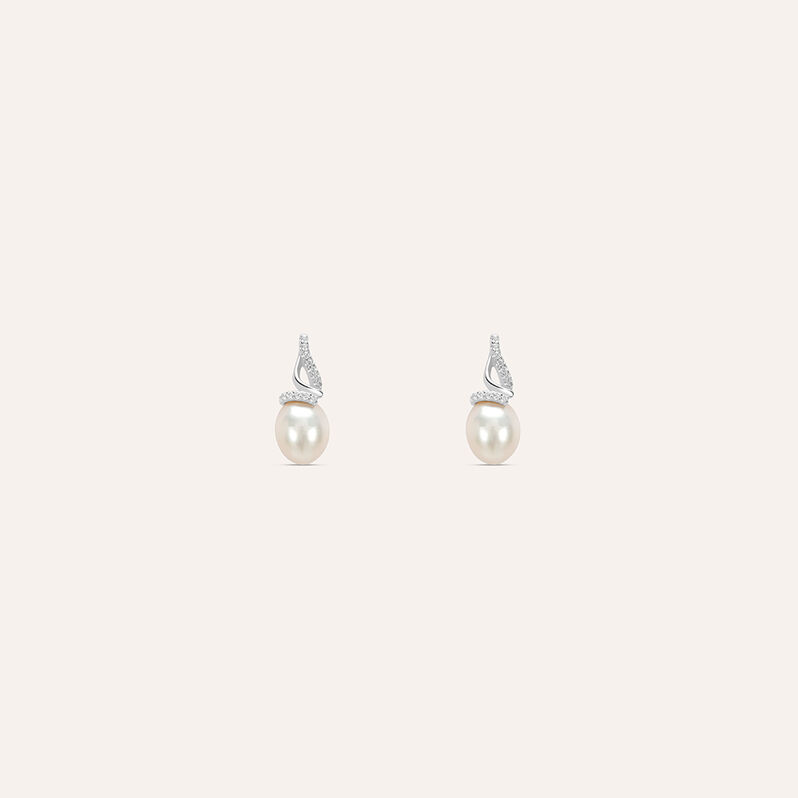 Orecchini Lobo Silver Pearls Argento Rodiato Perla sintentica Cubic Zirconia - Spannringe Damen | OROVIVO
