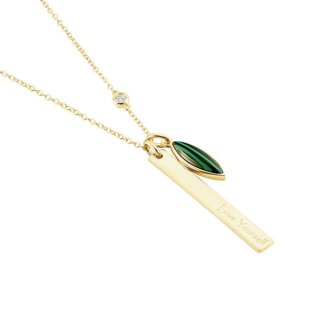 MISSY Damen Collier Silber vergoldet 925 Synthetischer Stein Gr&uuml;n Barren