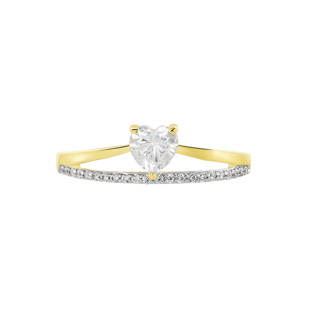 MOHIRA Damen Ring Gold 375 (9 Karat) Zirkonia Wei&szlig; Herz
