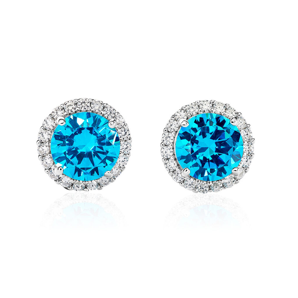 CAMILLA Damen Ohrstecker Silber 925 Zirkonia Blau 3,73 ct Kreis