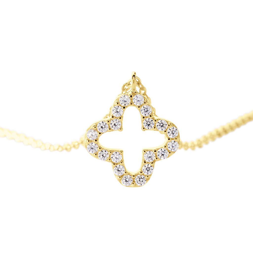 Swisscross Damen Collier Gold 375 (9 Karat) Zirkonia Weiß Blume - Halsketten Damen | OROVIVO