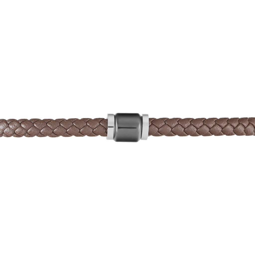 Bracelet Canice Acier Et Cuir Marron - Spannringe Herren | OROVIVO
