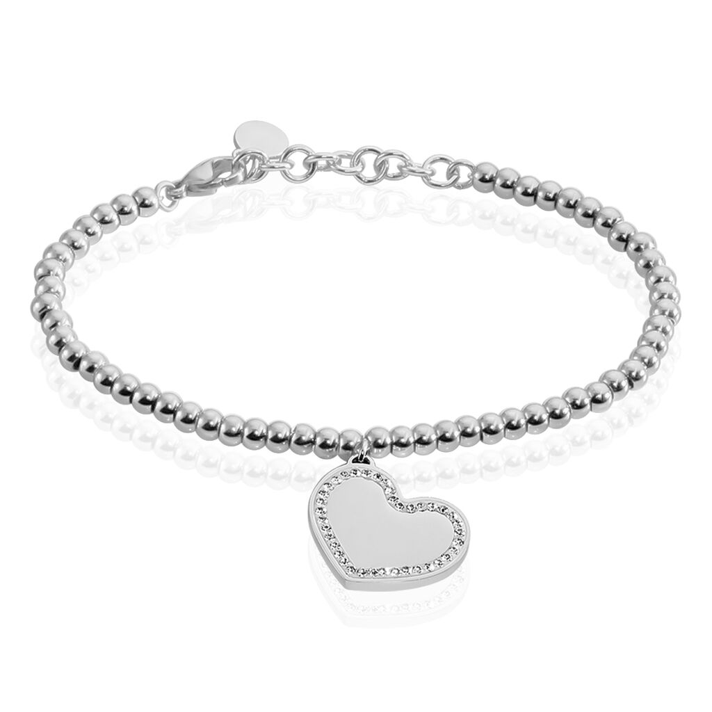 GODINA 2 Damen Armband Edelstahl Strass Weiß Herz B 4 mm, Armband mit Stein
