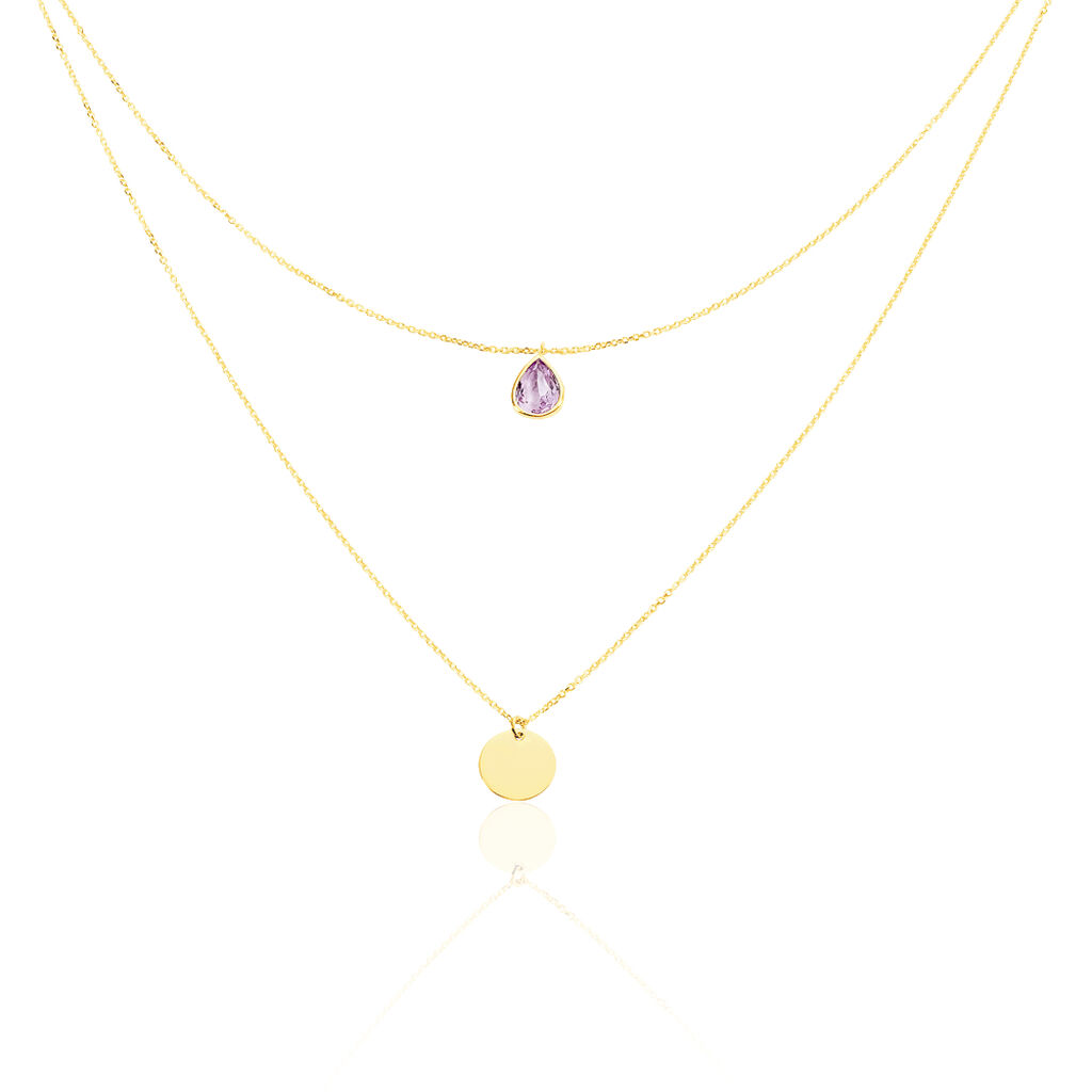 MODOU 2 Damen Collier Gold 375 (9 Karat) Amethyst Violett 0,12 ct Tropfen, Collier mit Stein