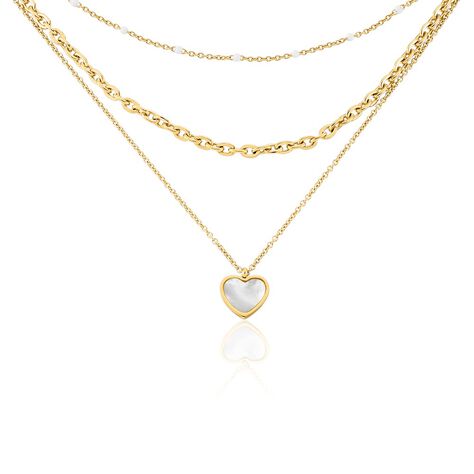 Damen Collier Edelstahl vergoldet Perlmutt Weiß Herz Rebekah 3,50mm 45cm - Halsketten Damen | OROVIVO