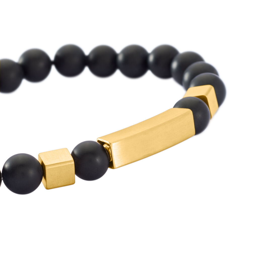 Herren Armband Edelstahl vergoldet Rund Schwarz Ramon 1,8cm - Armbänder Herren | OROVIVO