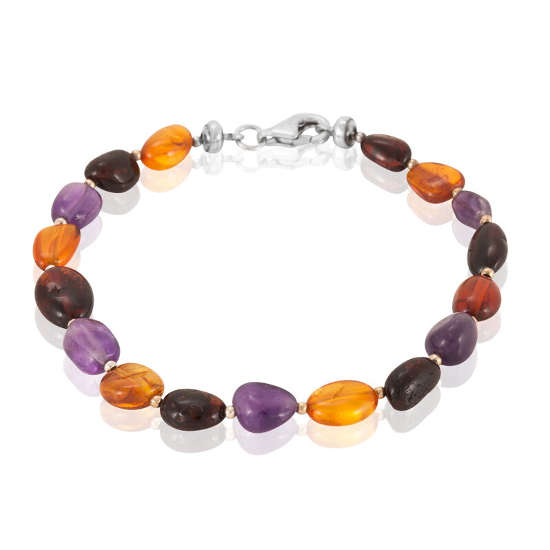 Bracelet Marylaureae Argent Blanc Ambre Et Amethyste Et Olivine - Spannringe Damen | OROVIVO