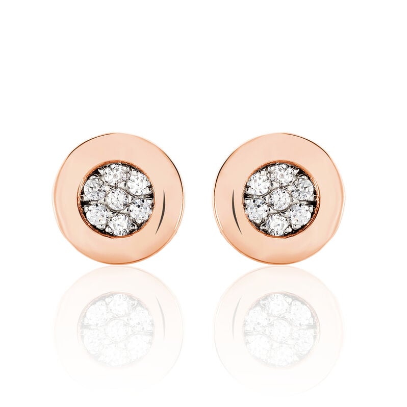 LEXI Damen Ohrstecker Rosegold 375 (9 Karat) Zirkonia Wei&szlig; Kreis - Ohrstecker Damen | OROVIVO