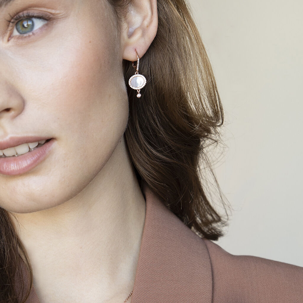 Damen Ohrringe Lang Silber rosevergoldet 925 Zirkonia Oval Alessandrina  - Ohrhänger Damen | OROVIVO