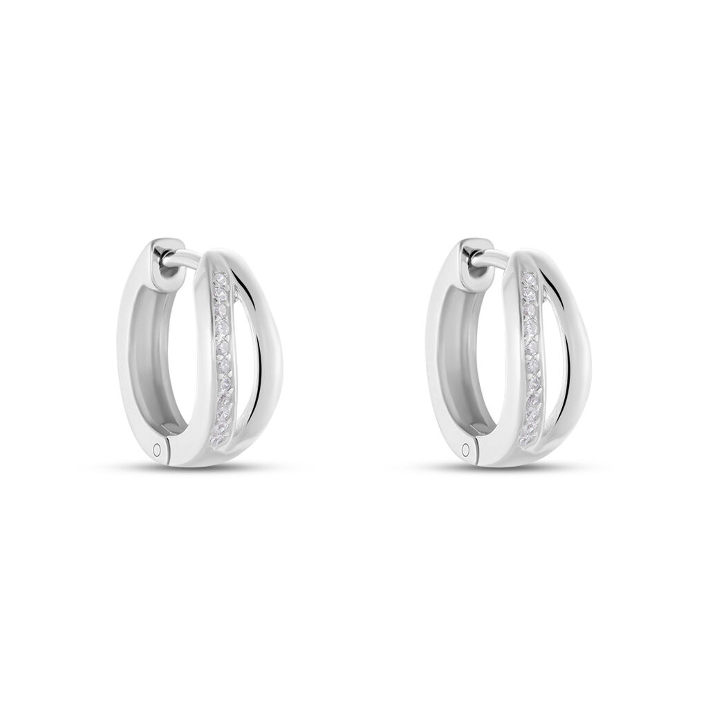 CELIMENTE Damen Creolen Silber Silber 925 Zirkonia Wei&szlig;