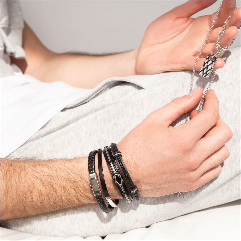 Herren Lederarmband Edelstahl Schwarz Knoten - Armbänder mit Anhänger Herren | OROVIVO