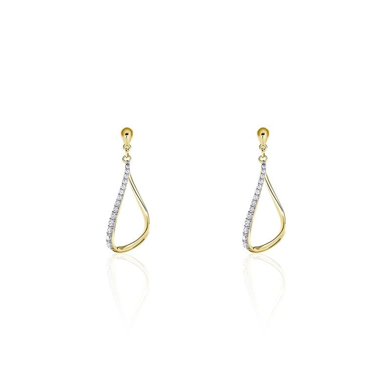 CORRI Damen Ohrringe Lang Vergoldet Zirkonia Wei&szlig; Tropfen B 14 mm - Ohrringe mit Stein Damen | OROVIVO