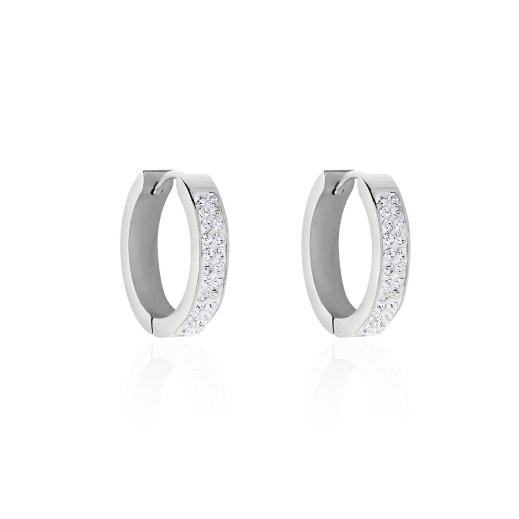 KATLA Damen Creolen Edelstahl Strass Weiß B 3 mm, Creolen mit Stein