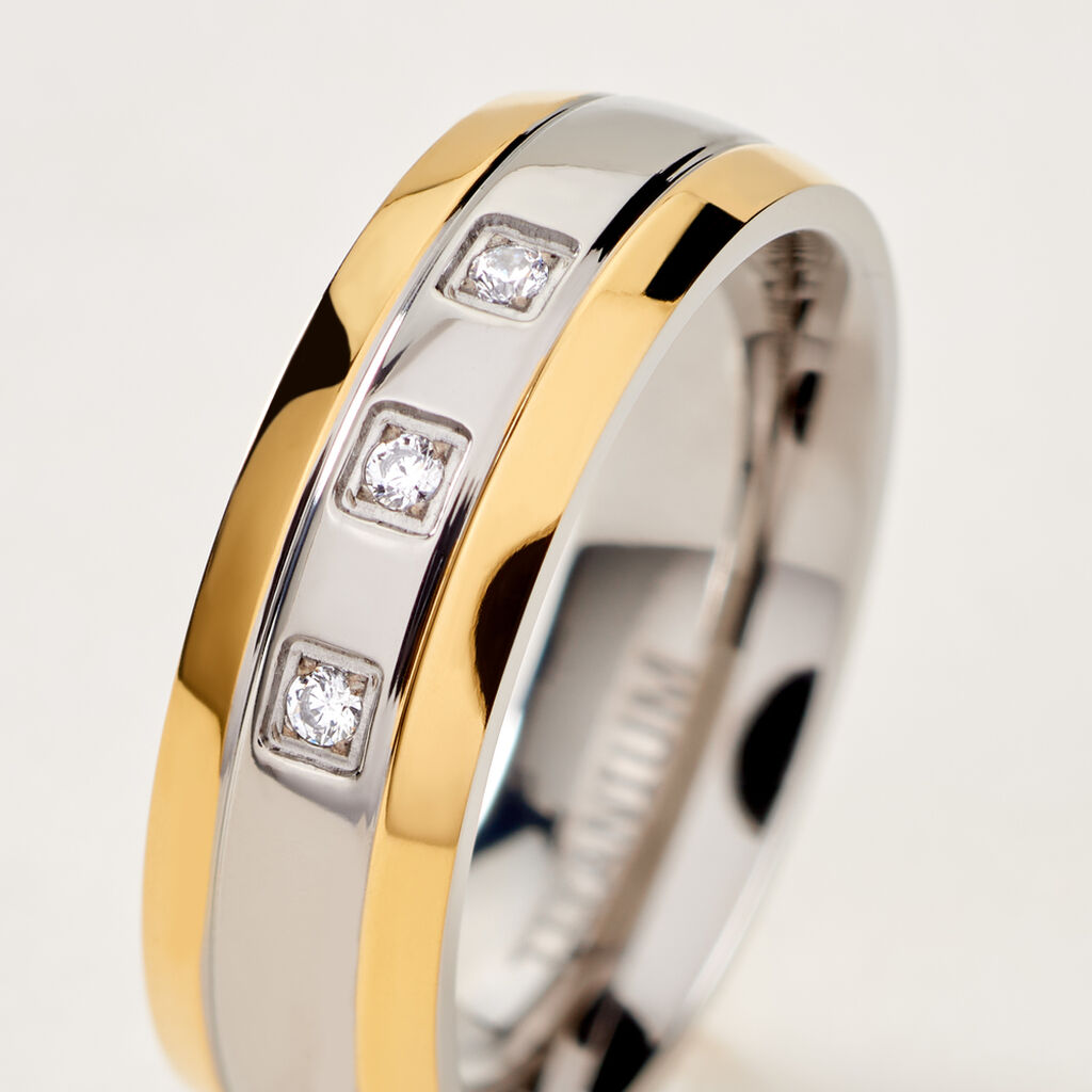 Damen Ring Titan Bicolor Gelb/Silber Zirkonia Wei&szlig; 0,09 ct B 6,4 mm