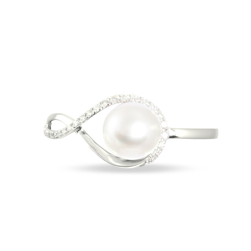 Bague Davy Or Blanc Perle De Culture Et Diamant - Spannringe Damen | OROVIVO