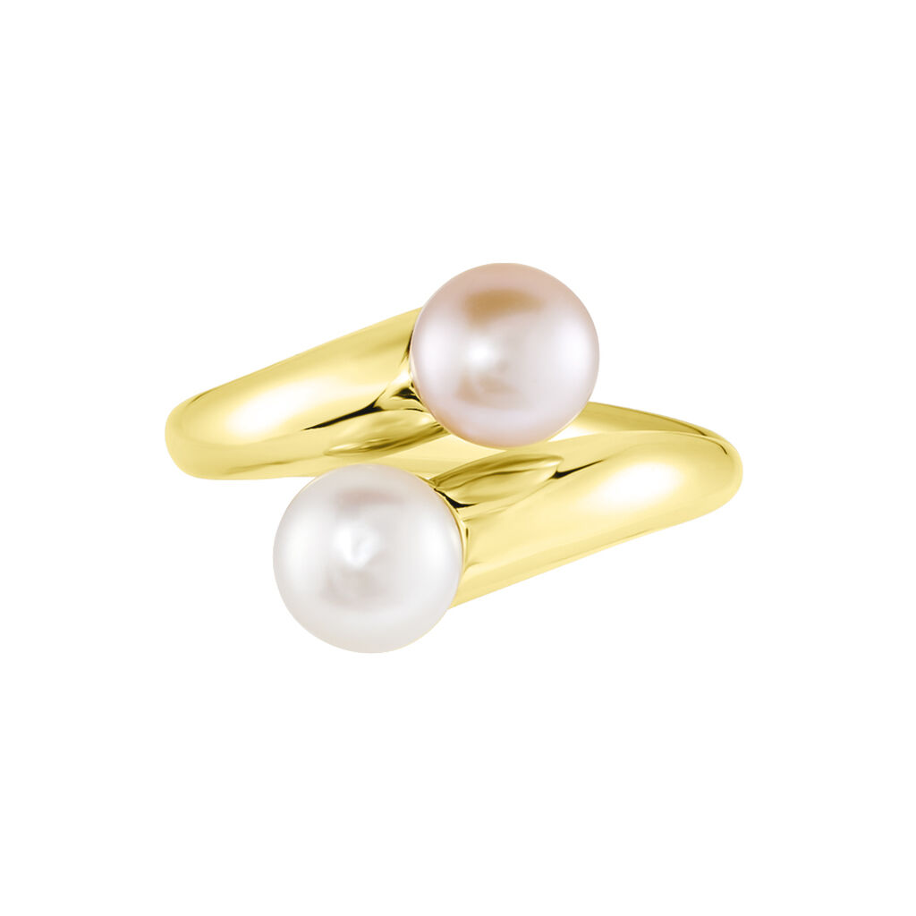 PERLA Damen Ring Silber vergoldet 925 Zuchtperle Wei&szlig; 0,42 ct