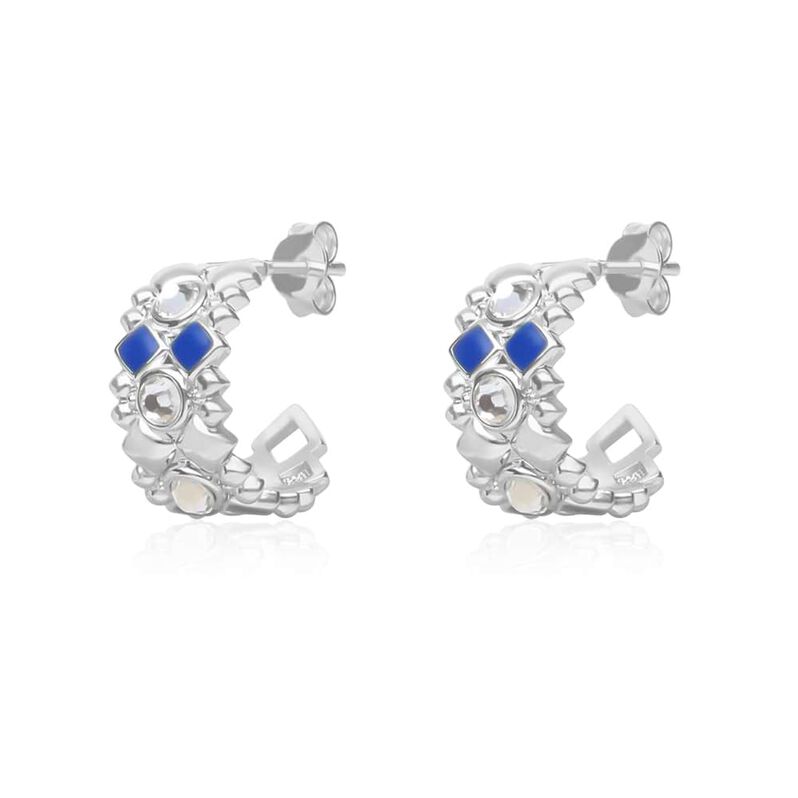Orecchini a cerchio 17 mm in ottone rodiato con cristalli e smalto blu - Spannringe Damen | OROVIVO