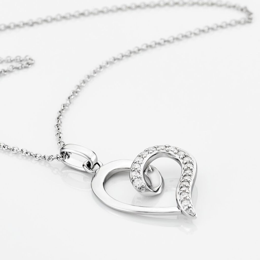 Damen Collier Silber 925 Zirkonia Wei&szlig; 0,07 ct Herz B 1 mm