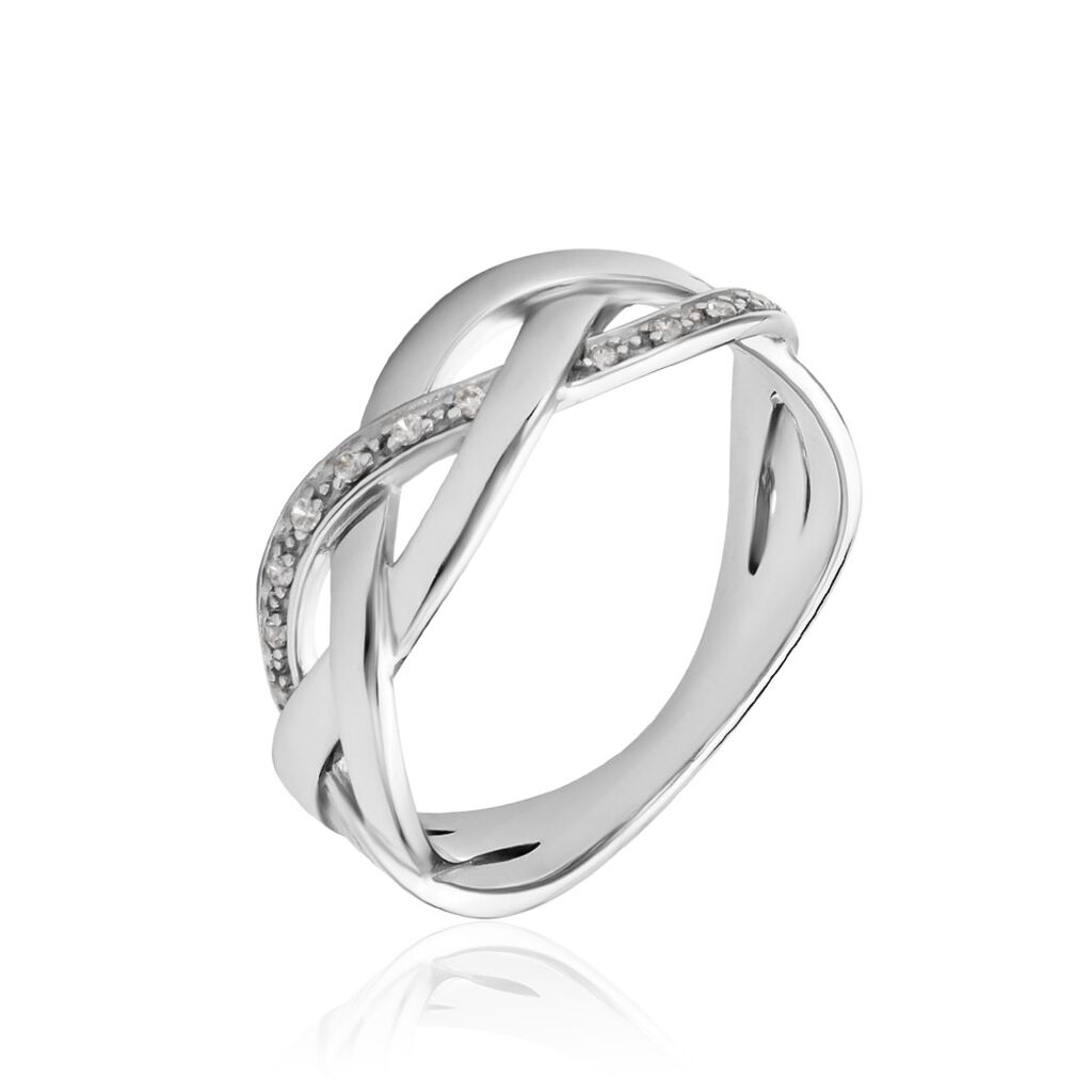 Damen Ring Silber 925 Zirkonia Weiß Welle B 7 mm, Ring mit Stein
