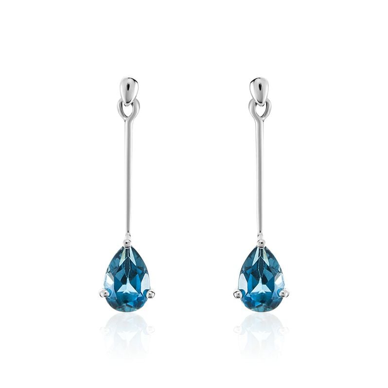 Boucles D'oreilles Pendantes Goutte Or Blanc Topaze Bleu London - Spannringe Damen | OROVIVO