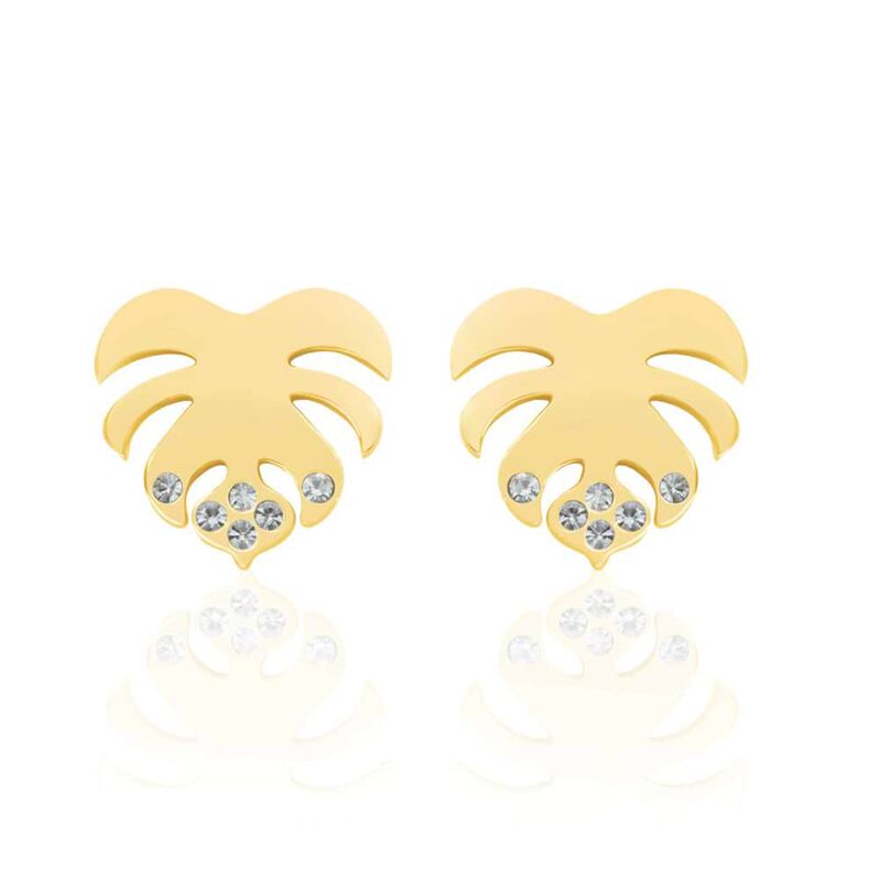 Orecchini a lobo a foglia in acciaio gold e strass - Spannringe Damen | OROVIVO