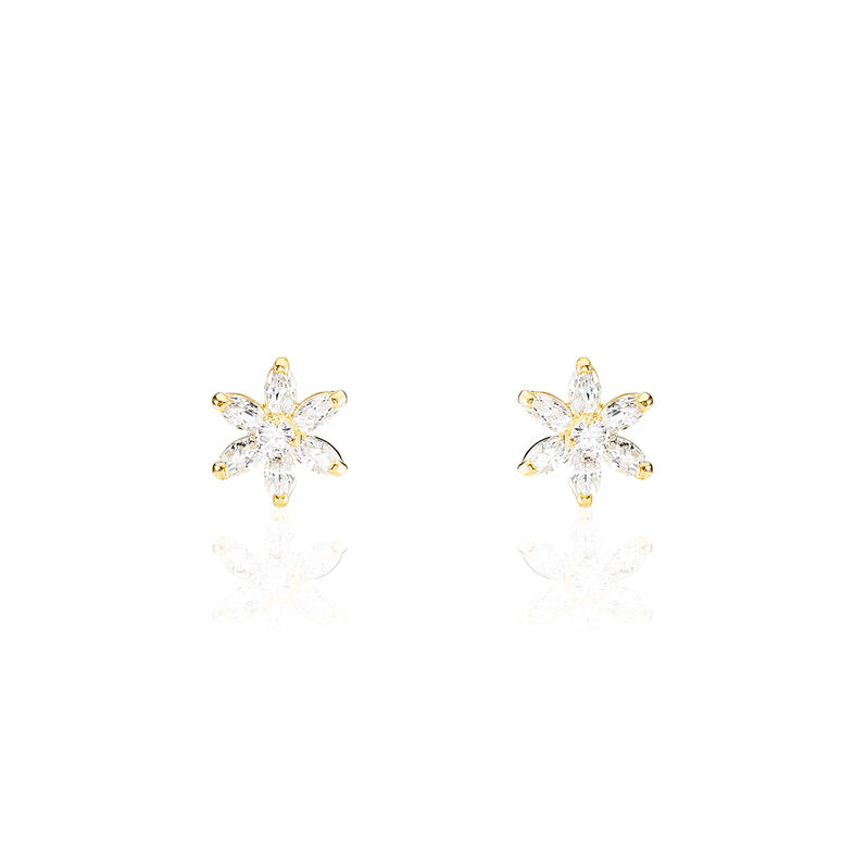 ELEANOR BLUME 6 Damen Ohrstecker Gold 375 (9 Karat) Zirkonia Wei&szlig; Blume - Ohrstecker Damen | OROVIVO