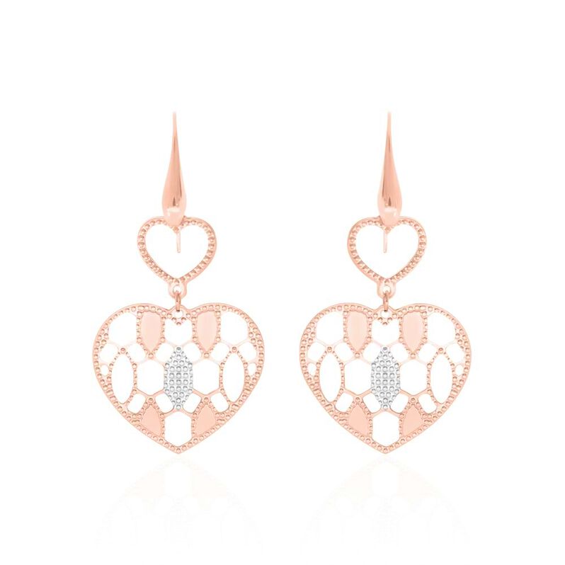 Orecchini pendenti in bronzo rosato con cuori bicolore - Spannringe Damen | OROVIVO