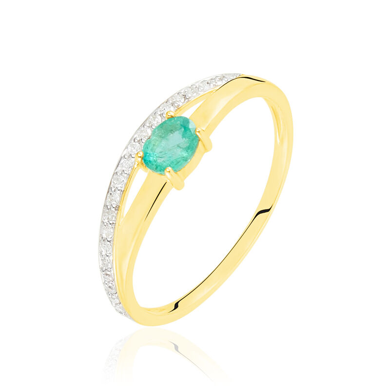 Bague Marie-luc Or Jaune Diamant Et Emeraude - Spannringe Damen | OROVIVO