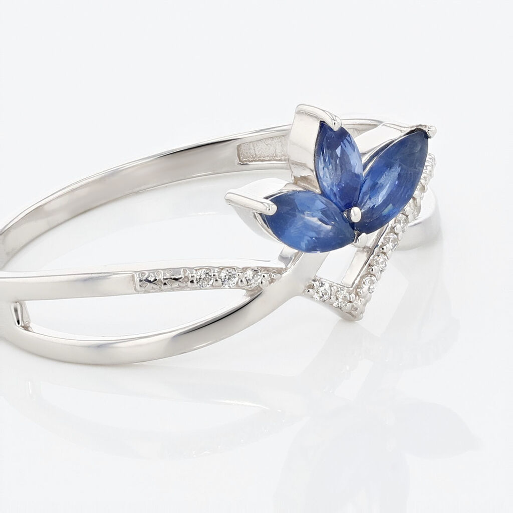 Bague Or Weiss Anir Saphir Fleur Diamant - Spannringe Damen | OROVIVO