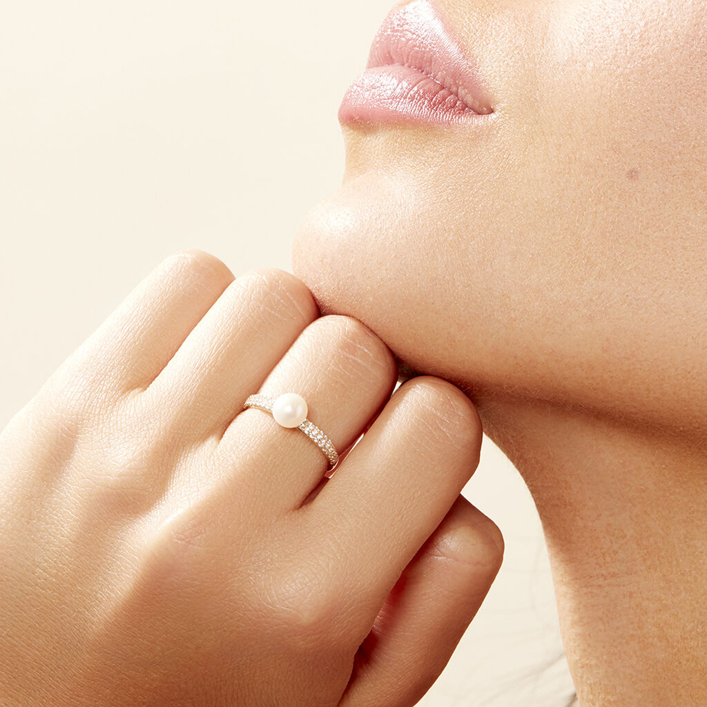 Damen Ring Gold 375 Zuchtperle Weiß Madeleine  - Solitärringe Damen | OROVIVO