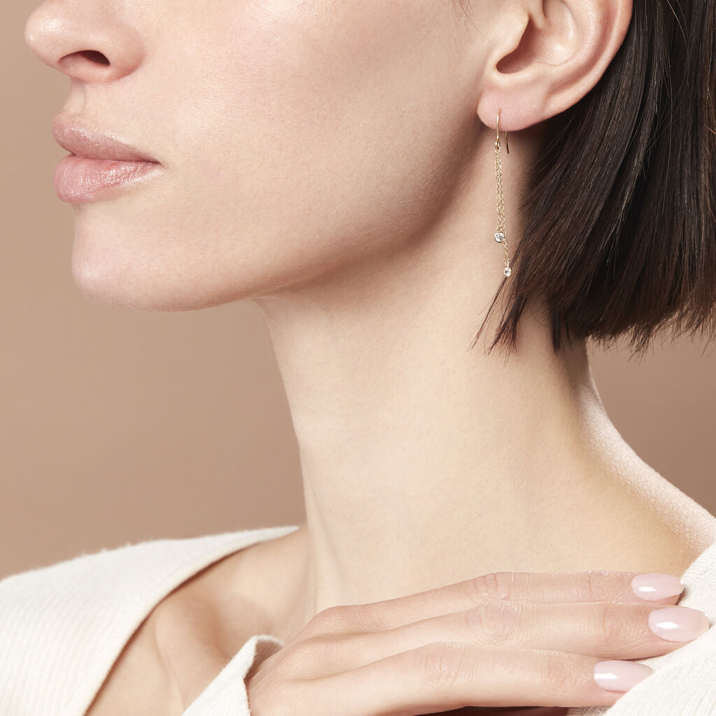 Damen Ohrhänger Lang Gold 375 Zirkonia  - Ohrhänger Damen | OROVIVO