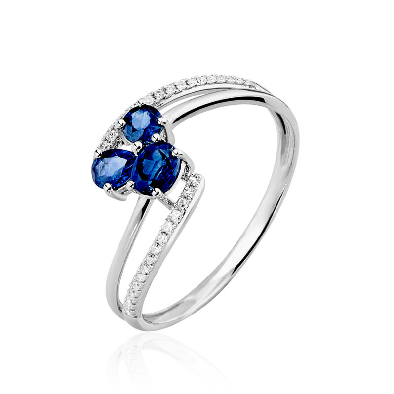 Bague Or Blanc Saphir Et Diamant - Spannringe Damen | OROVIVO