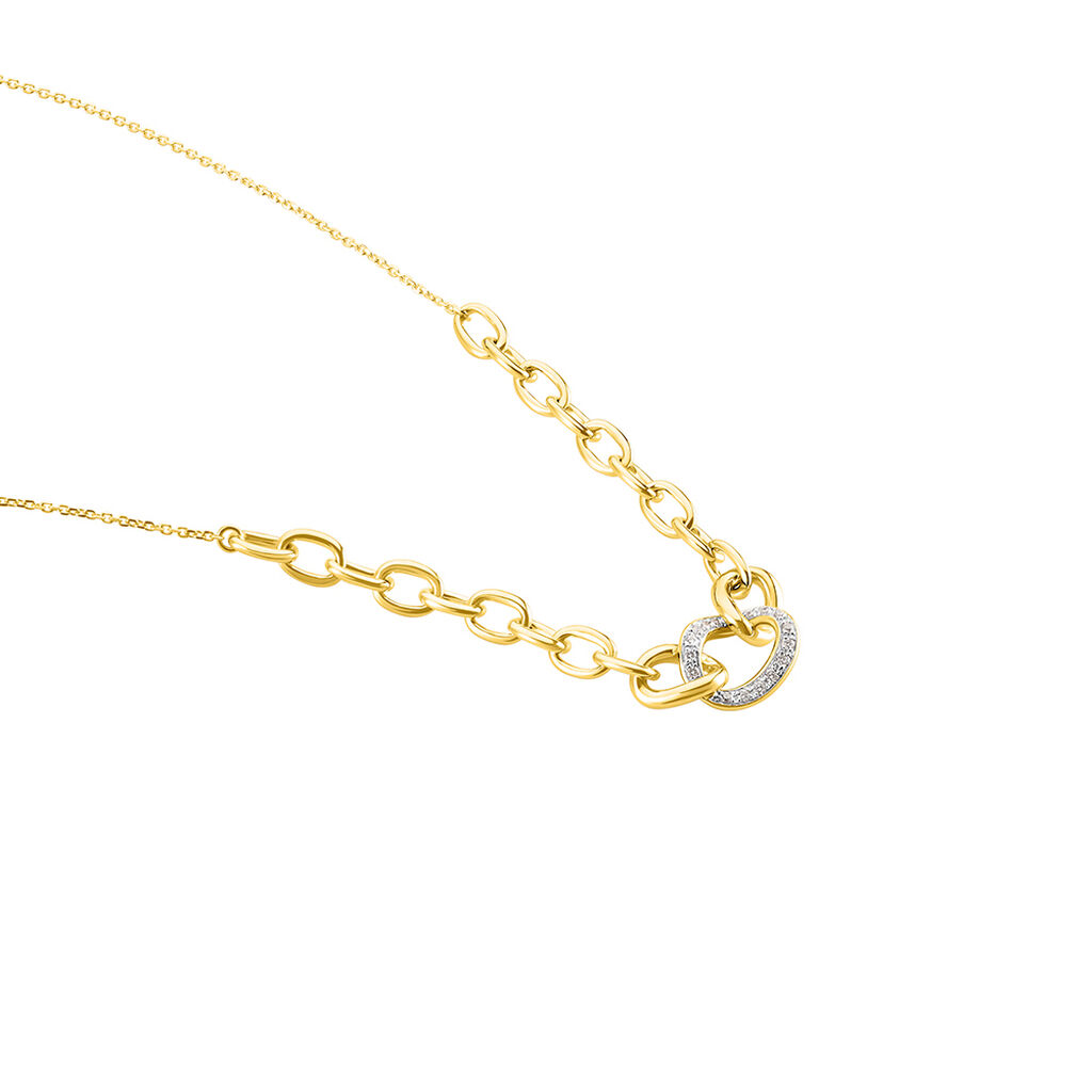 Damen Collier Gold Bicolor Gelb/Silber 375 Diamant 0,11ct Oval Pany - Halsketten Damen | OROVIVO
