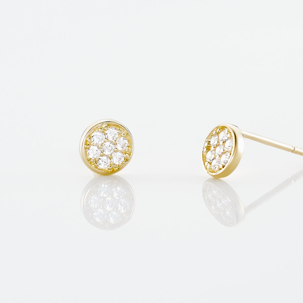 PASTILLE Damen Ohrstecker Gold 375 (9 Karat) Zirkonia Wei&szlig; Kreis