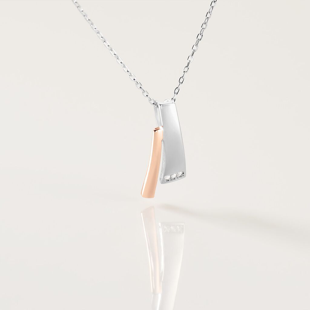 GINNA Damen Collier Silber Bicolor Silber/Ros&eacute;gold 925 Zirkonia Wei&szlig;