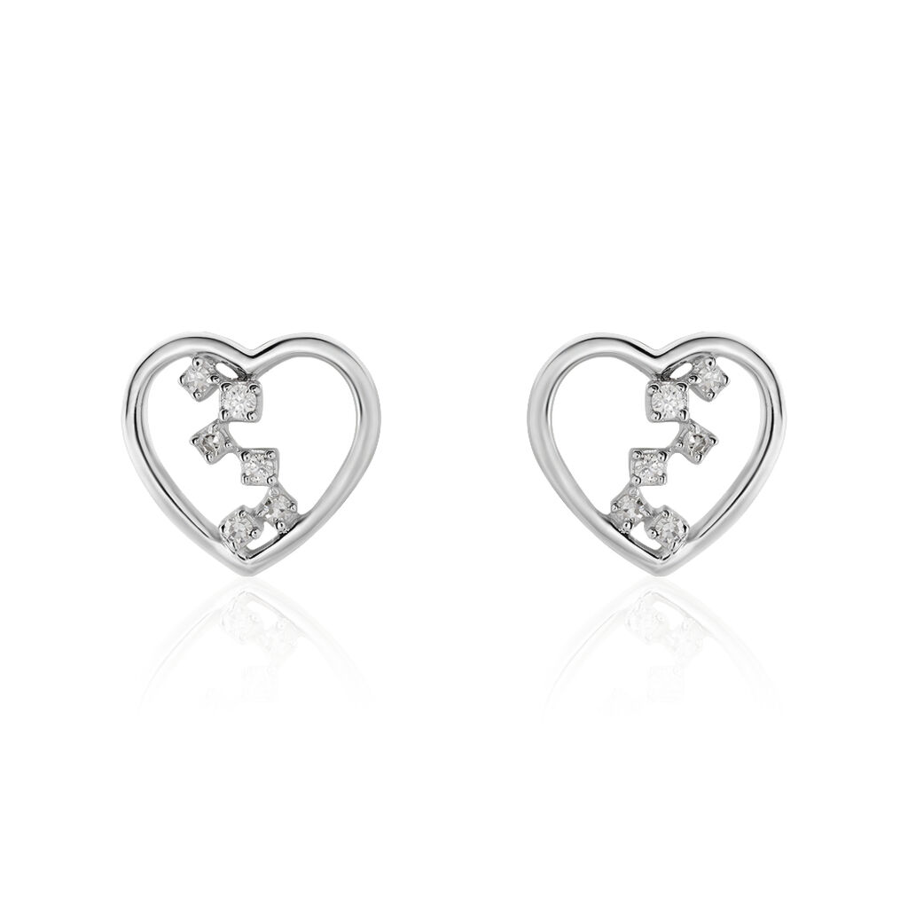 Boucles D'oreilles Or Weiss Modana Puces Coeur Diamant - Spannringe Damen | OROVIVO