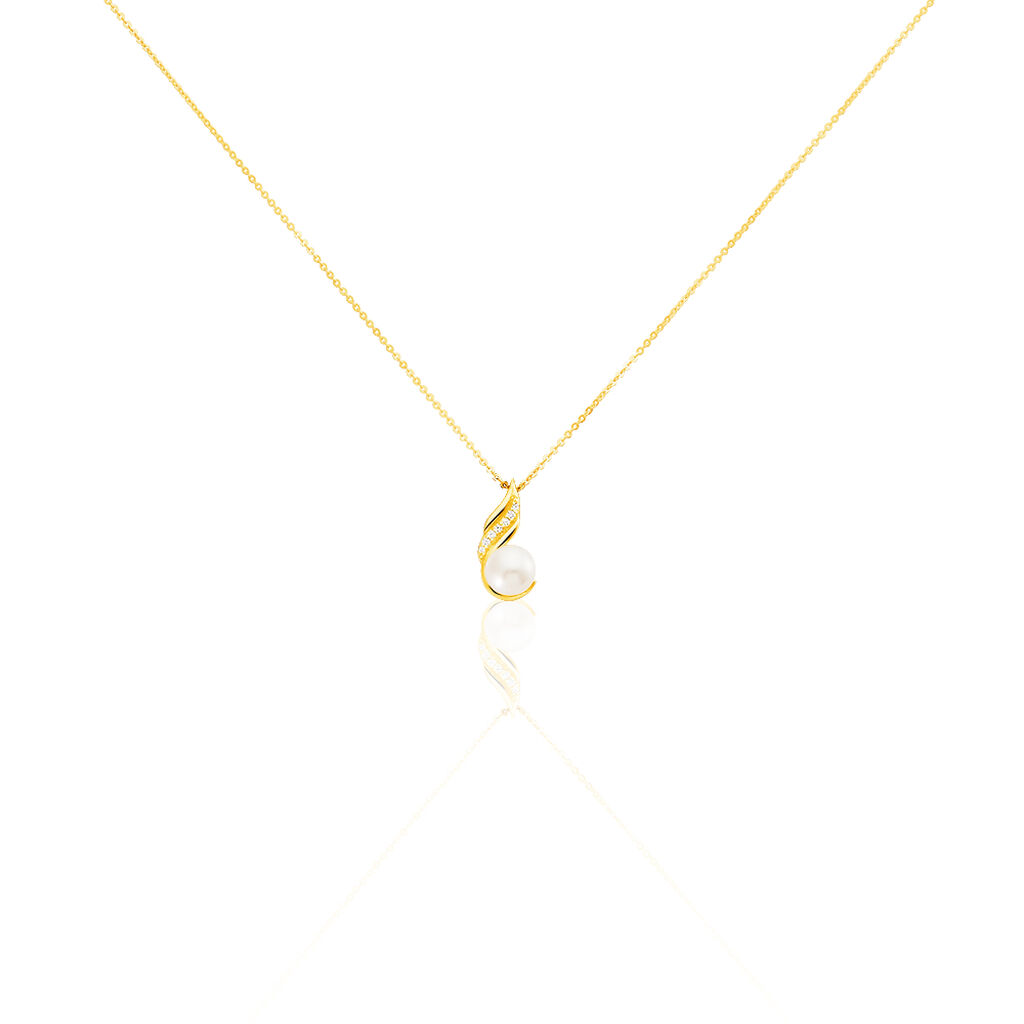Damen Collier Gold 375 (9 Karat) Zuchtperle Perlmutt Tropfen, Collier mit Stein