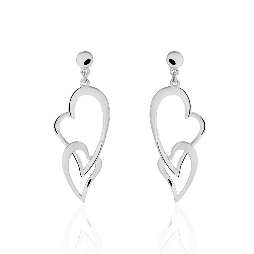 Damen Ohrringe Lang Silber 925 Doppelherz