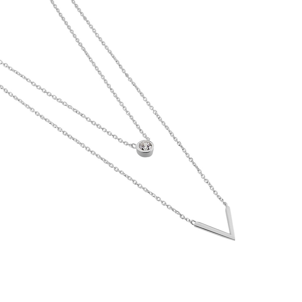 Collier Argent Rhodie Susette Double Chaine Forme V Et Oxyde - Spannringe Damen | OROVIVO