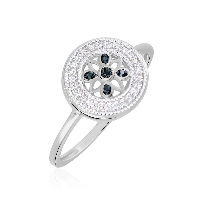 Bague Or Weiss Elfidiane Forme Cercle Motif Fleur Entourage Diamants - Spannringe Damen | OROVIVO