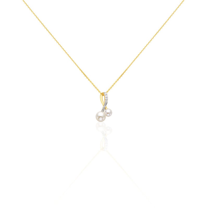 CORI Damen Collier Gold 375 (9 Karat) Zuchtperle Perlmutt Welle - Halsketten Damen | OROVIVO