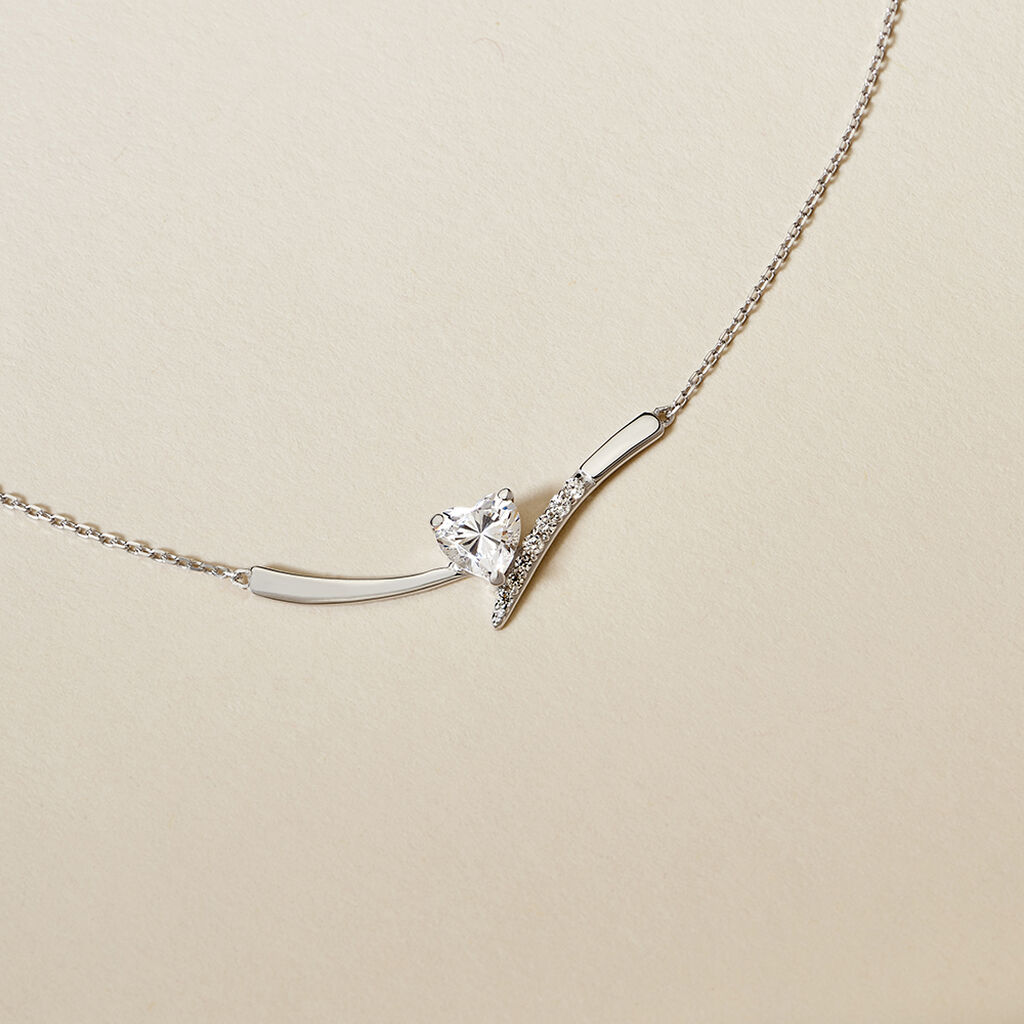 EVA Damen Collier Wei&szlig;gold 375 (9 Karat) Zirkonia Wei&szlig; 0,8 ct Herz