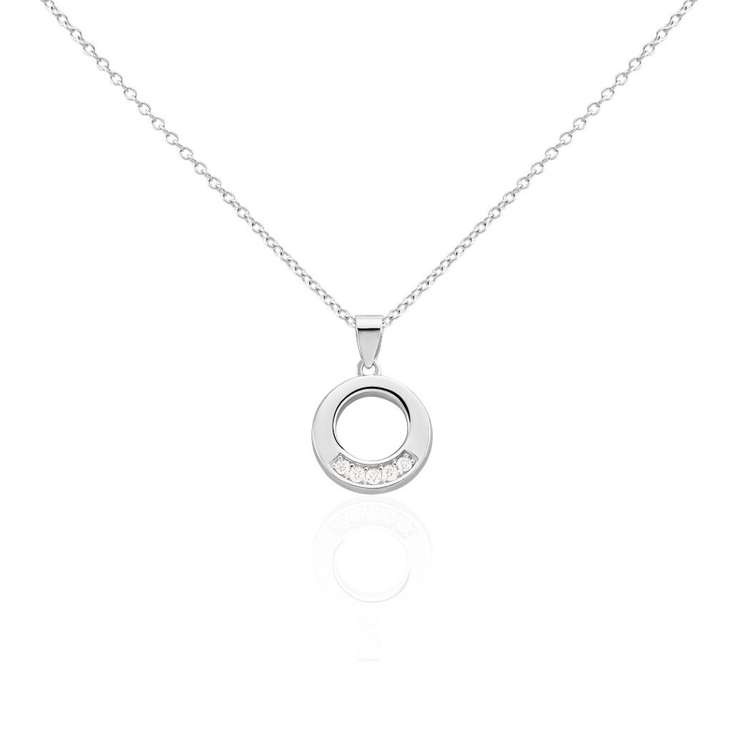 Damen Collier Silber 925 Zirkonia Weiß 0,03 ct Kreis B 1,2 mm, Collier mit Stein